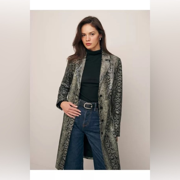 Veda Snake Print Leather Jacket - Black and Gray - Picture 1 of 13